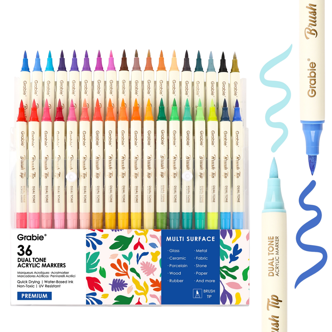 Dual Tone Brush Tip Acrylic Paint Marker Set of 36