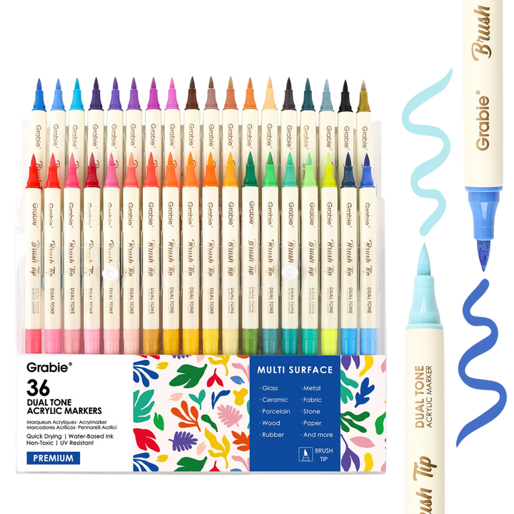 Dual Tone Brush Tip Acrylic Paint Marker Set of 36