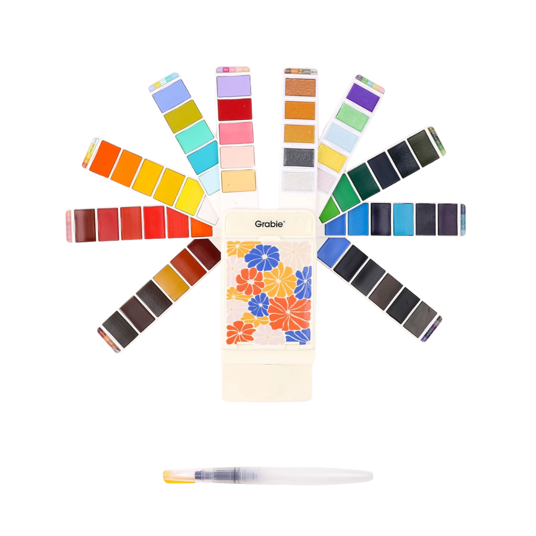 Foldable Watercolor Set of 56 with Water Brush Pen