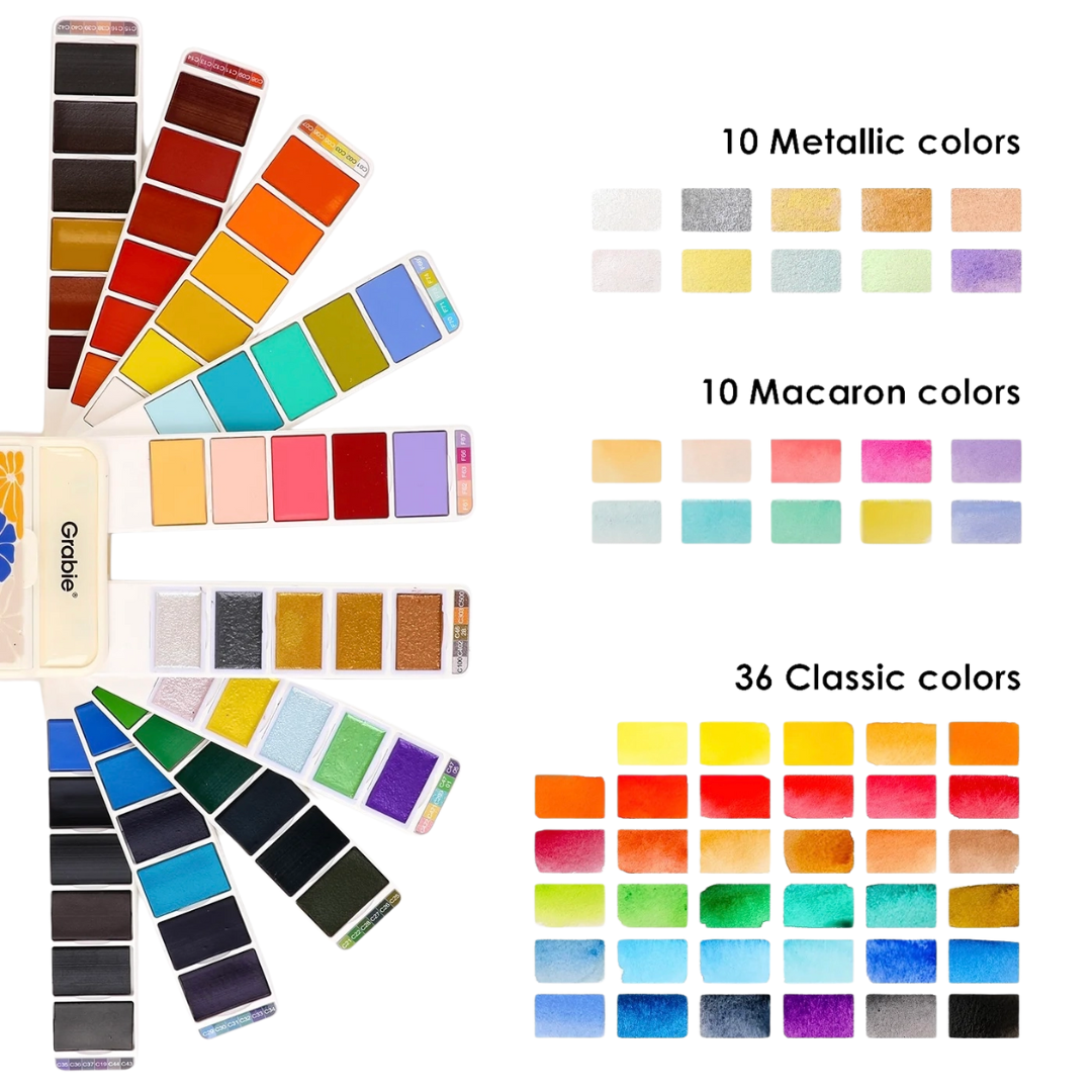 Foldable Watercolor Set of 56 with Water Brush Pen