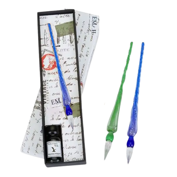 Glass Pen & Ink Sets - Blue or Green