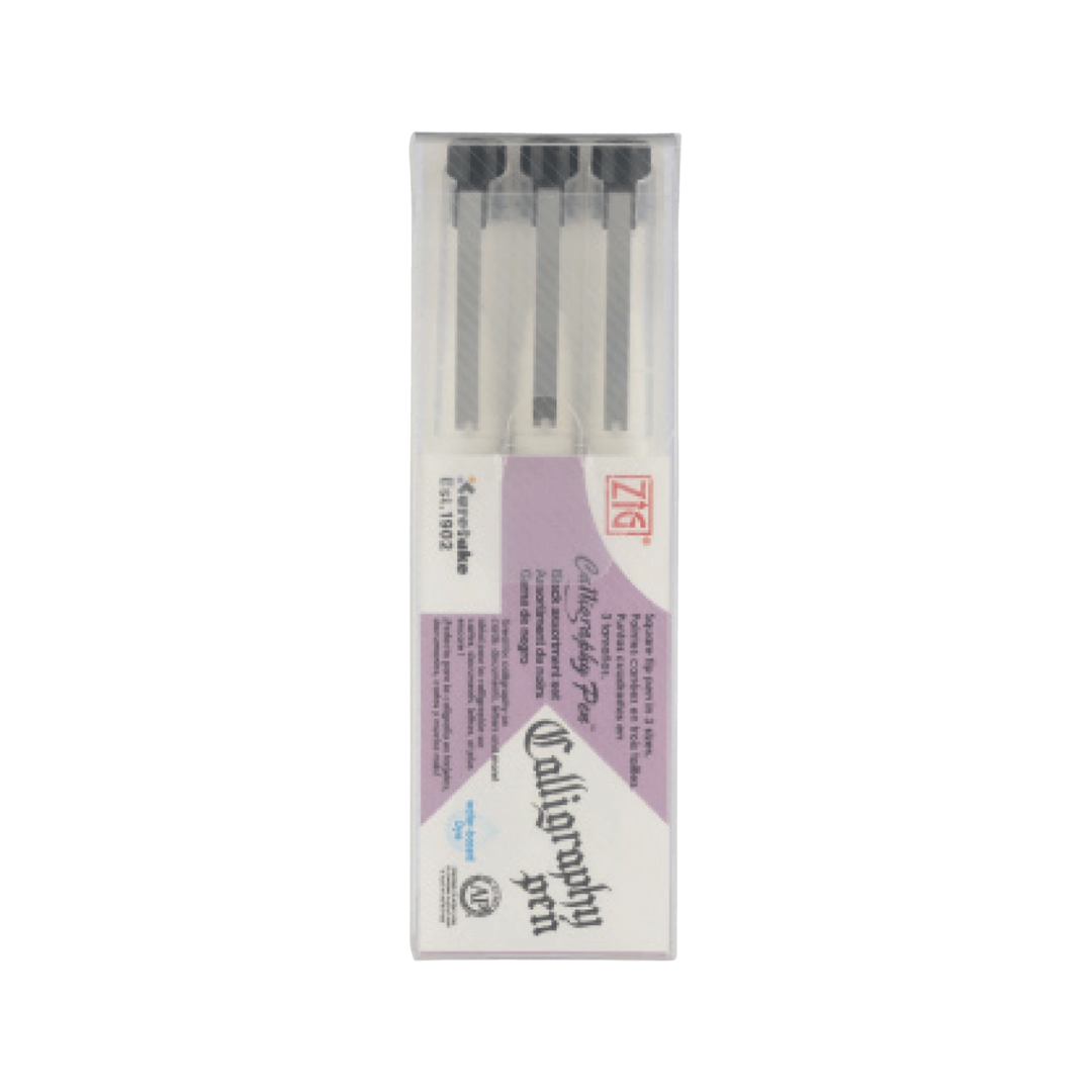 Zig® Calligraphy Pens — 3-Pack (Black, Square Nibs)