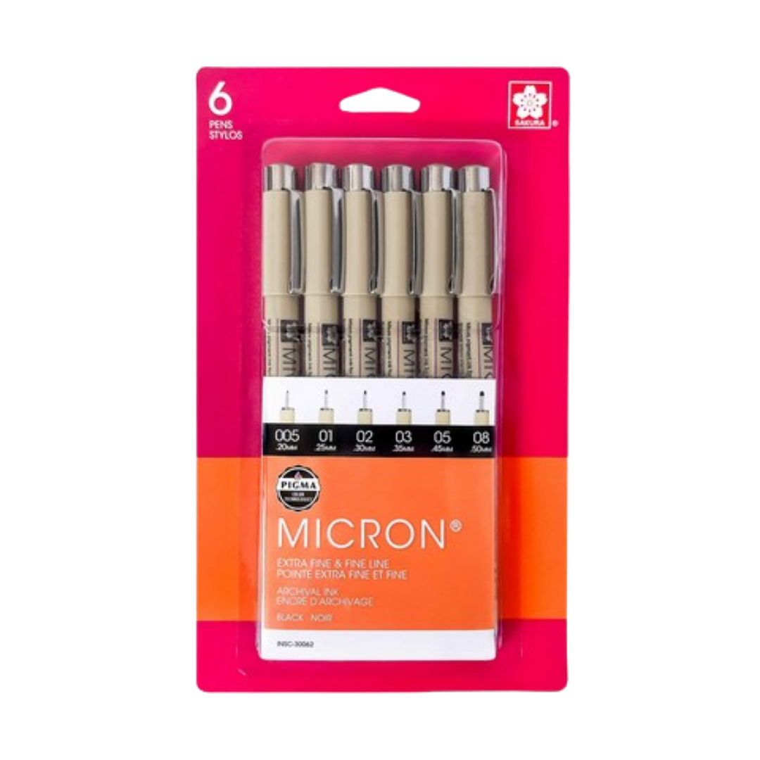 6-Piece Pigma Micron Black Pen Set (005–08)