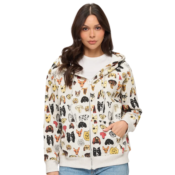 Colorful Dog Faces Print Zip Up Hoodie