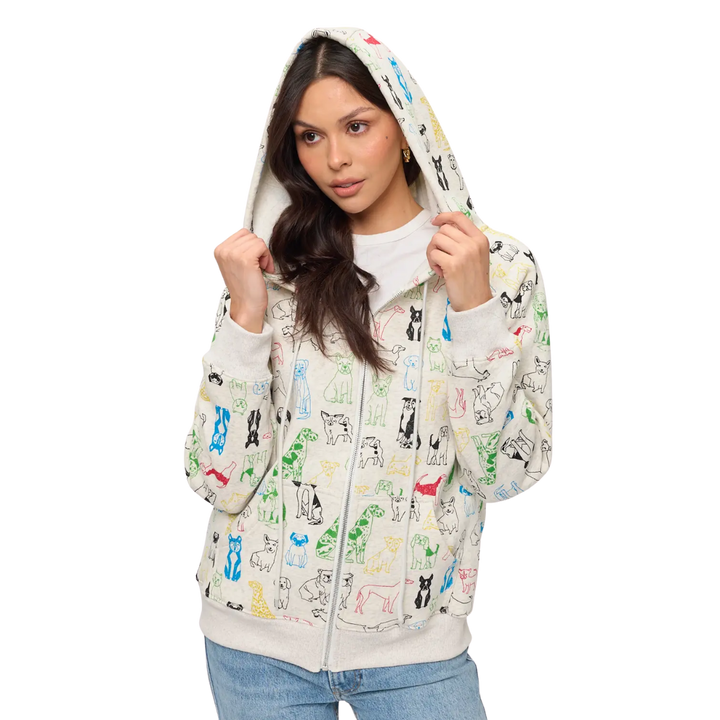 Colorful Graphic Dogs Print Zip Up Hoodie