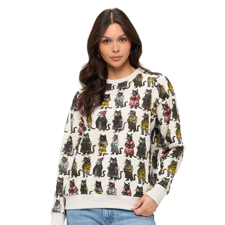 Cozy Cats Print Sweatshirt