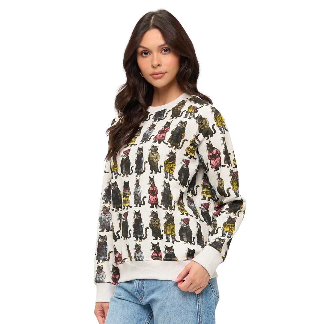 Cozy Cats Print Sweatshirt