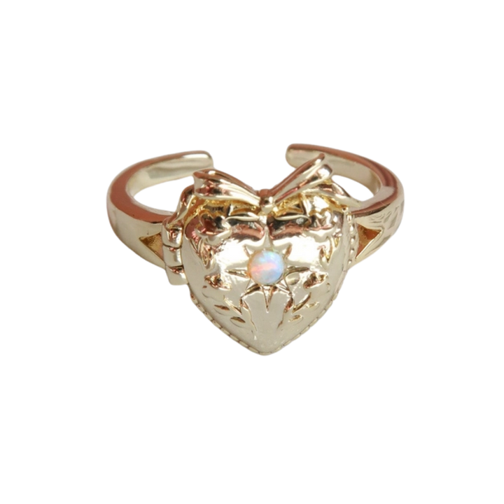Adjustable Forget Me Not Heart Locket Ring