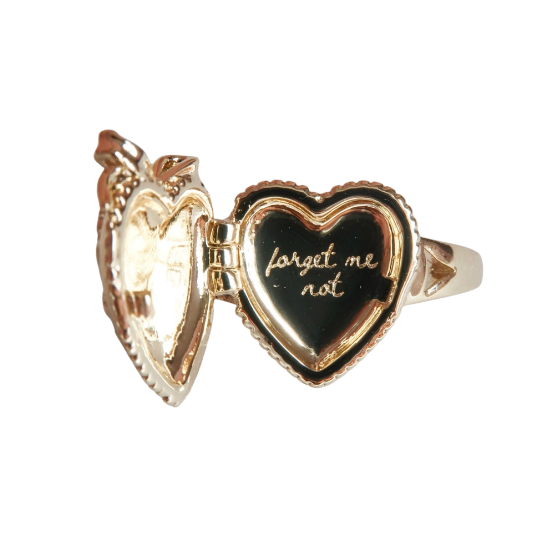 Adjustable Forget Me Not Heart Locket Ring