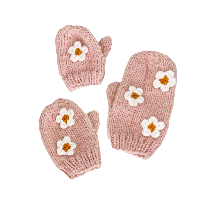 Kid & Baby Flower Mittens, Blush