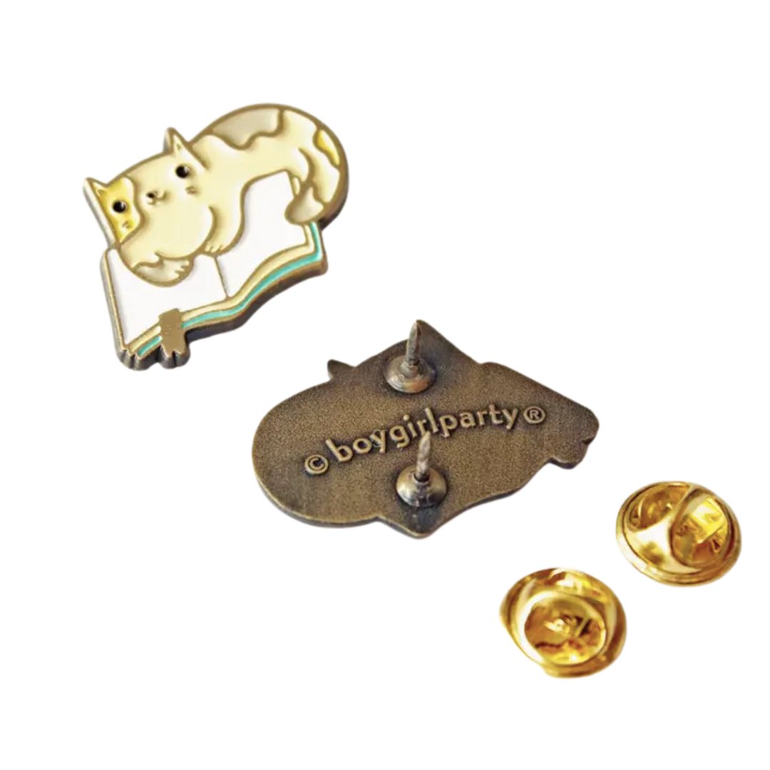 Book Cat Pin — Bookish Jewelry — Cute Calico Cat Enamel Pin