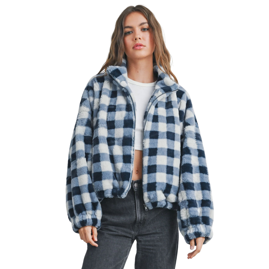 Drop Shoulder Plaid Jacket