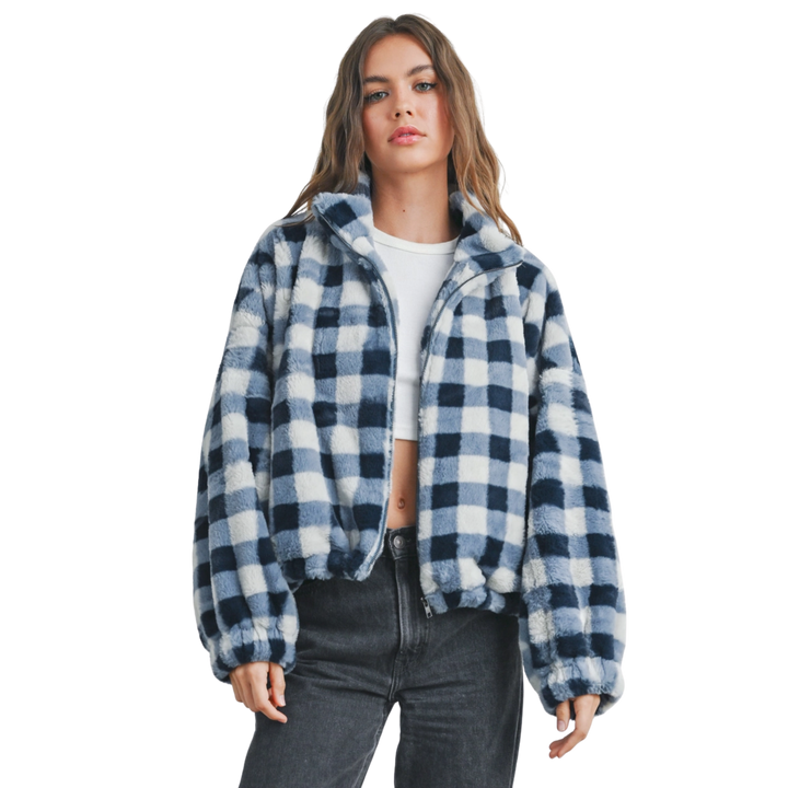 Drop Shoulder Plaid Jacket