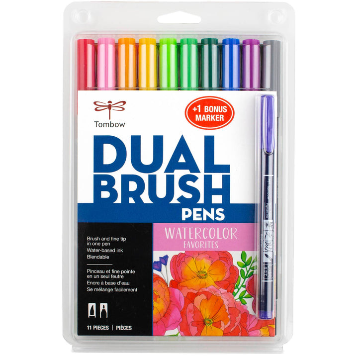 Dual Brush Pen,Watercolor Favorites,10-Pack +Free Fudenosuke