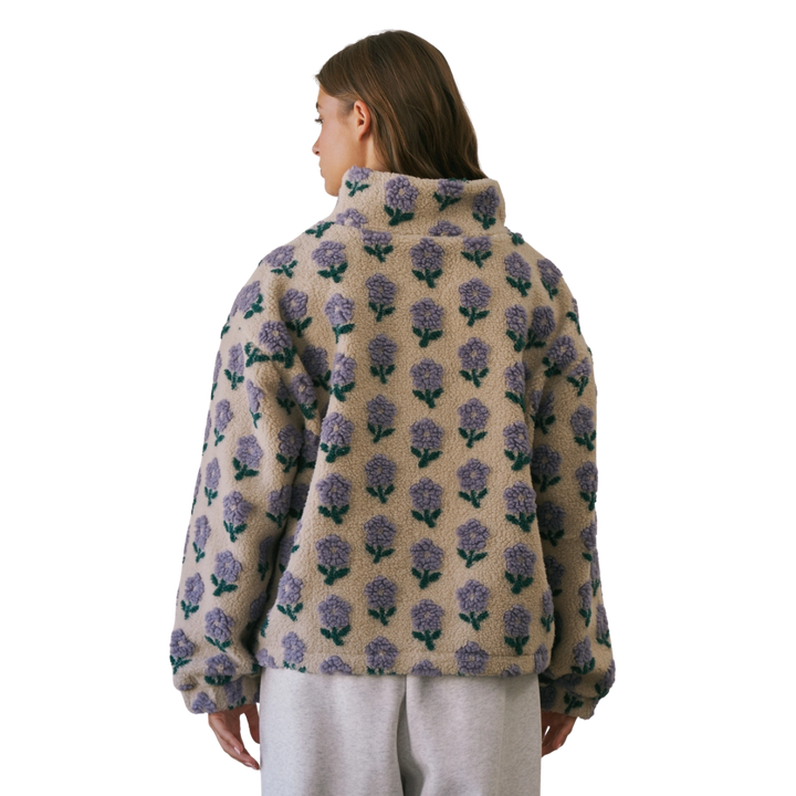 Floral Textured Sherpa Half-Zip Pullover - Lavender