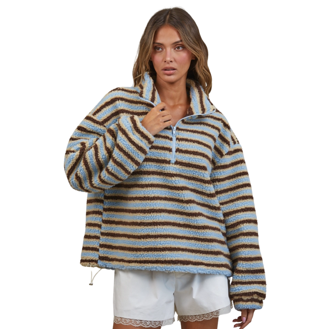 Relaxed Sherpa Striped Half Zip Pullover