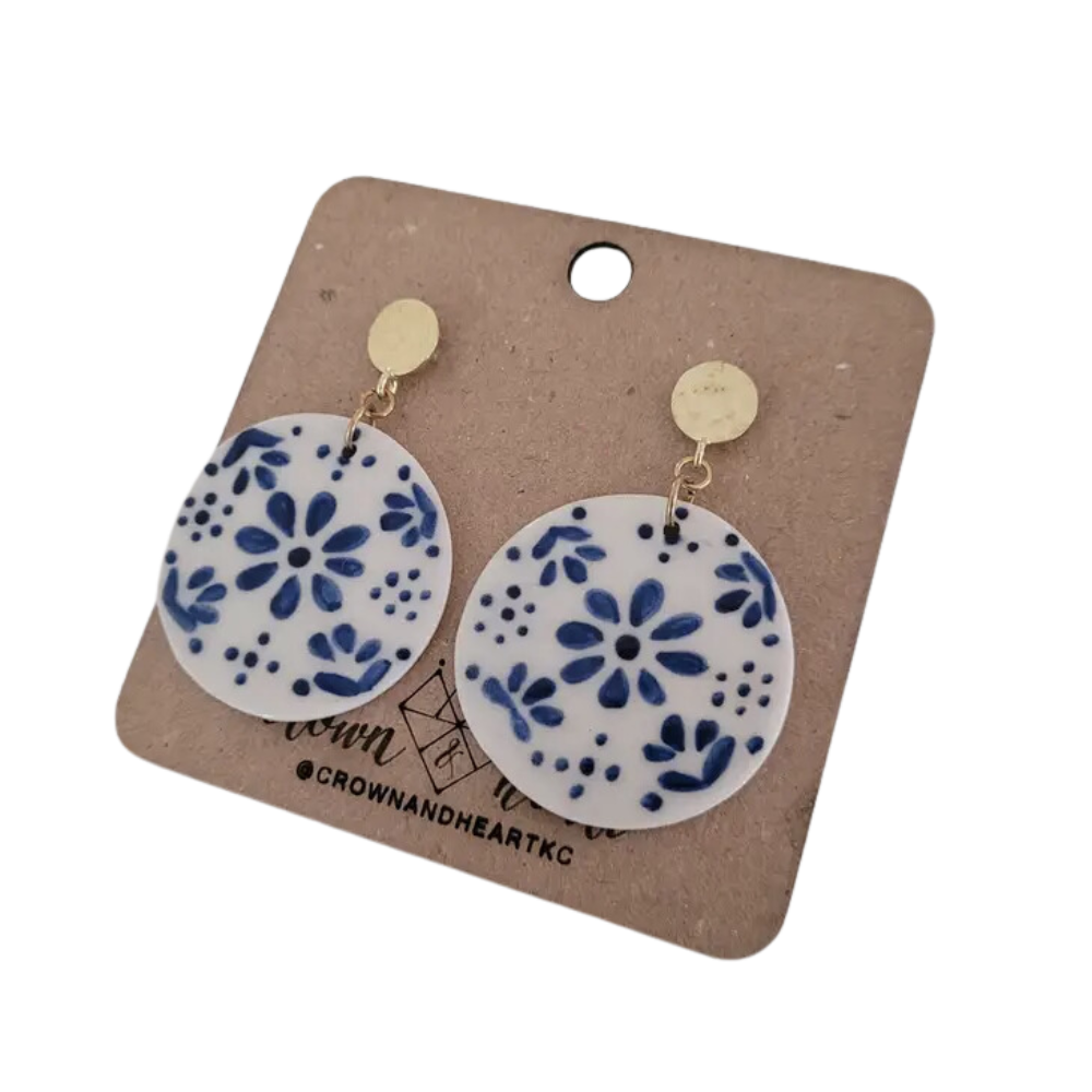 Pueblo-Inspired Statement Earrings circle: dot/floral