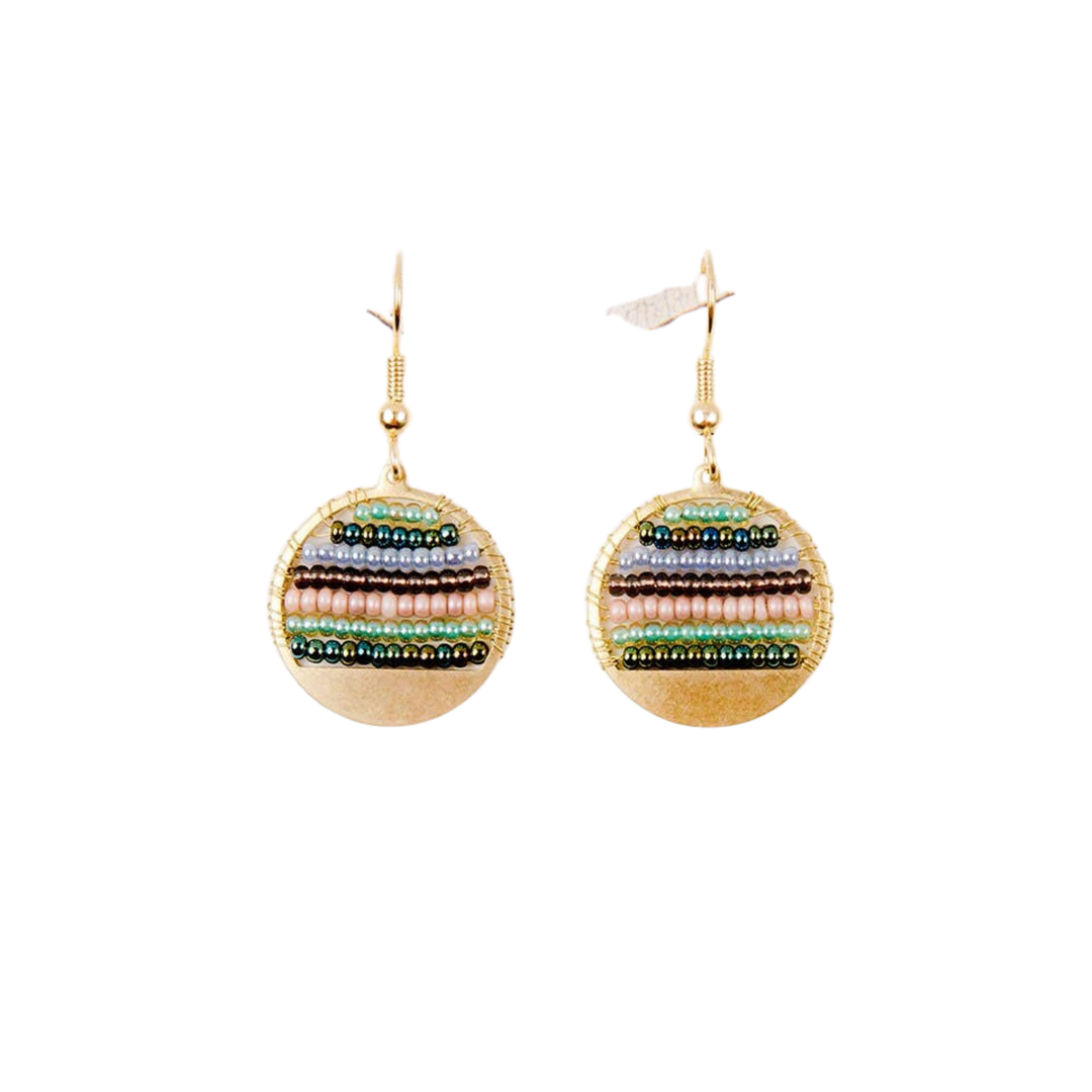 Beaded Stripe Disc Earrings