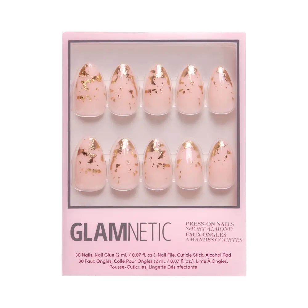Gold Foil Accent Short Almond Press-On Nails
