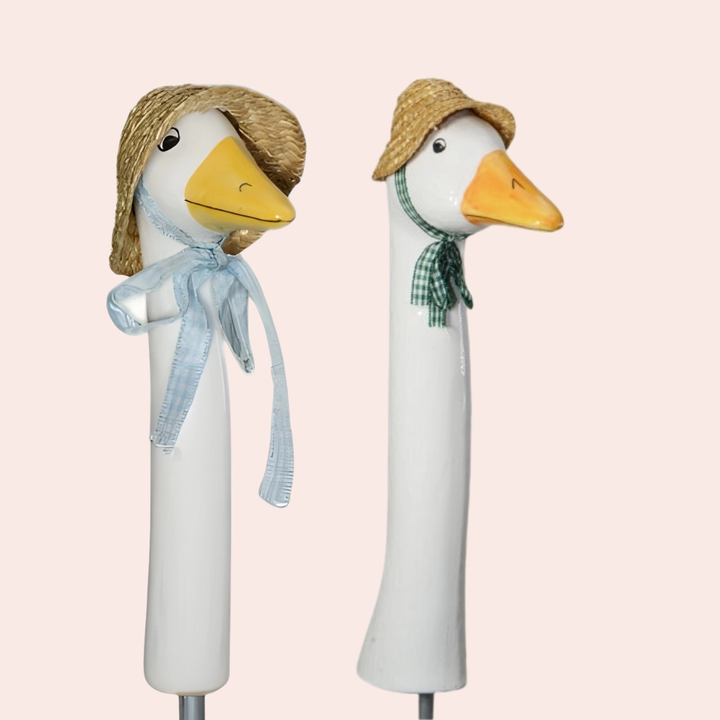 Garden Goose With Straw Hat Plant Stake