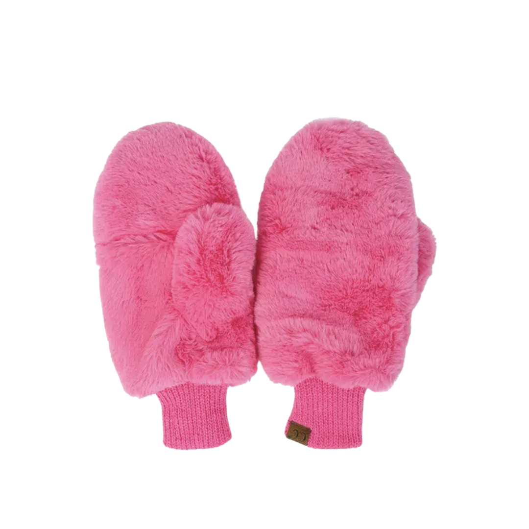 C.C Faux Fur Mittens with Shepherd Lining- Hot Pink