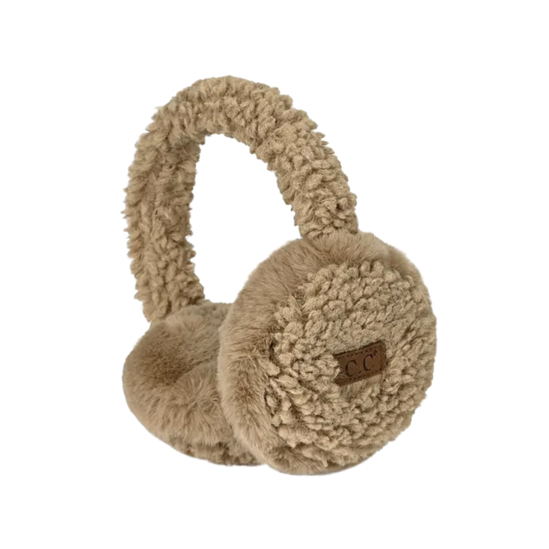 C.C Faux Fur Sherpa Earmuffs- Dark Camel