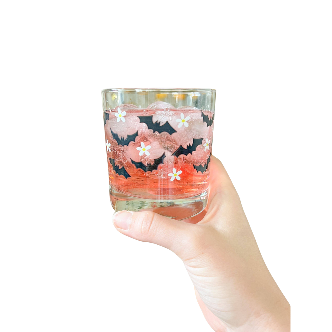 Bats and Daisies Cocktail Glass