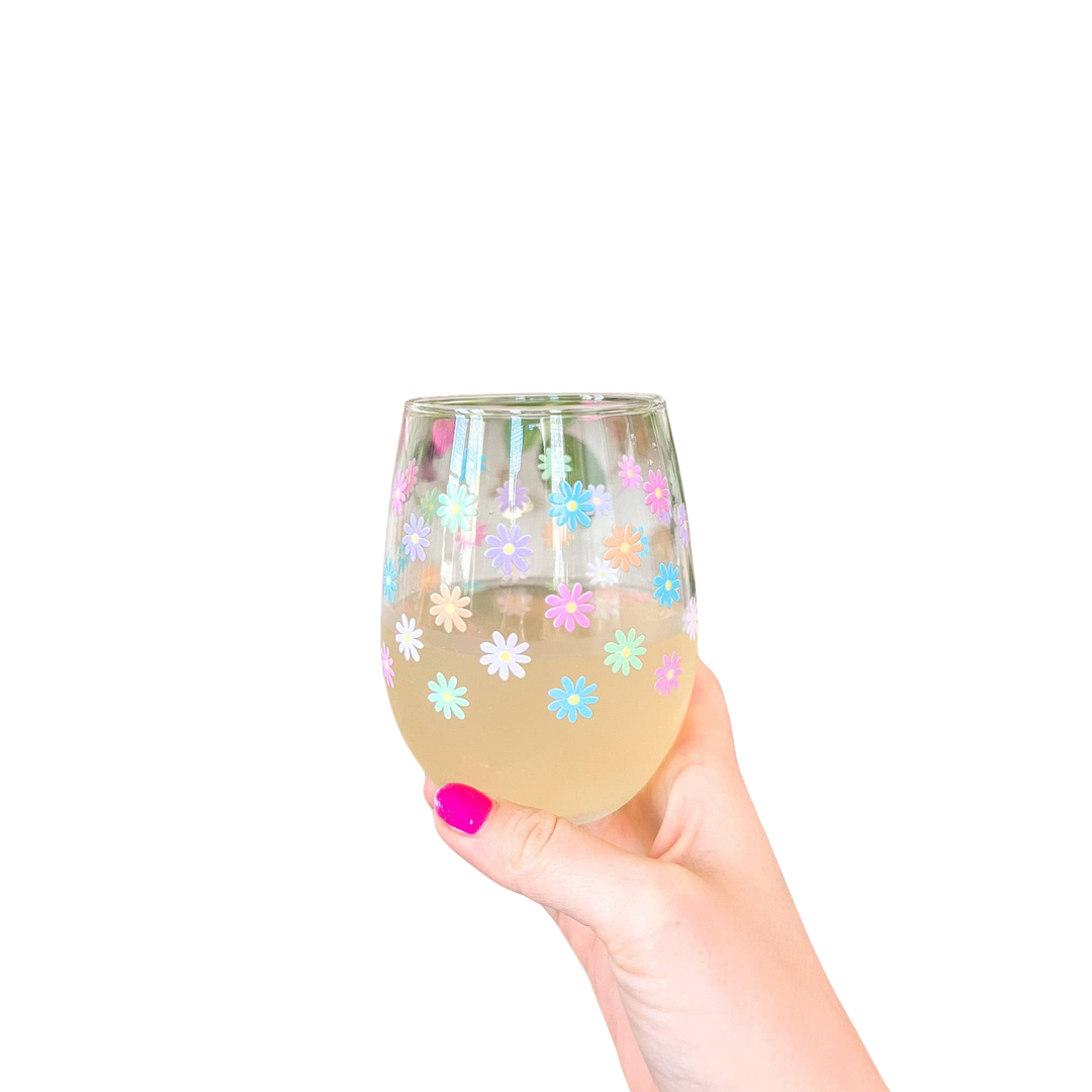 Cotton Candy Daisy Wine Glass