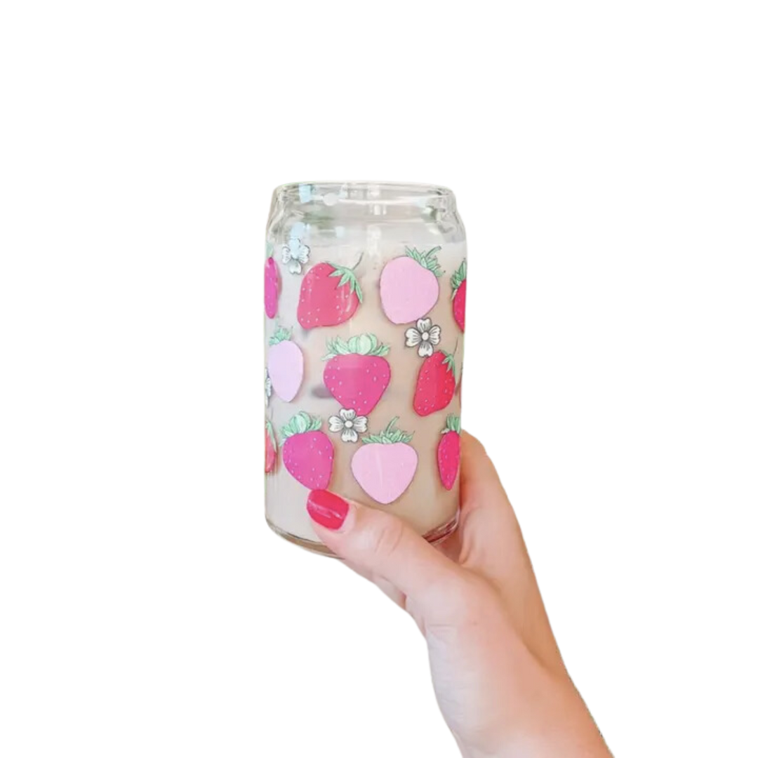 16oz Strawberry Iced Coffee Beer Can Glass