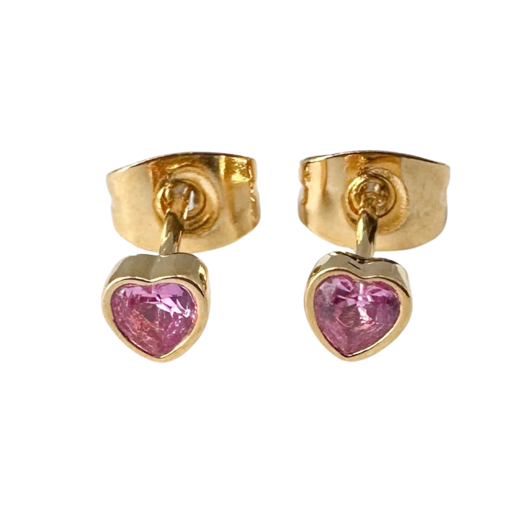 Pink Crystal Heart Stud Earrings