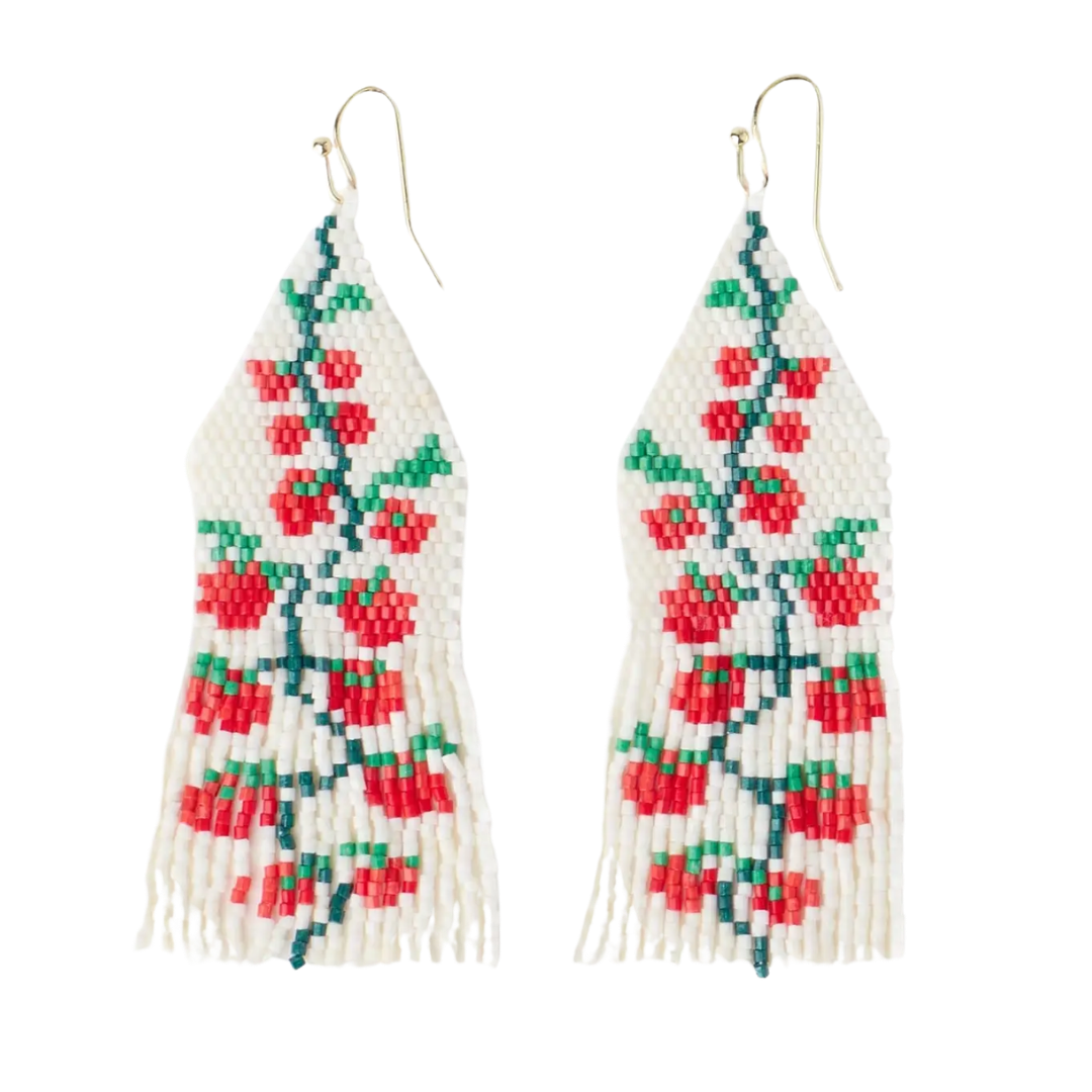 Delilah Tomato Beaded Fringe Earrings