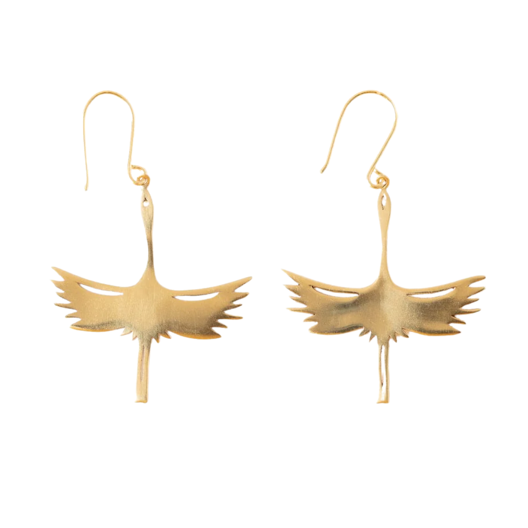 Edina Crane Dangle Brass Earrings