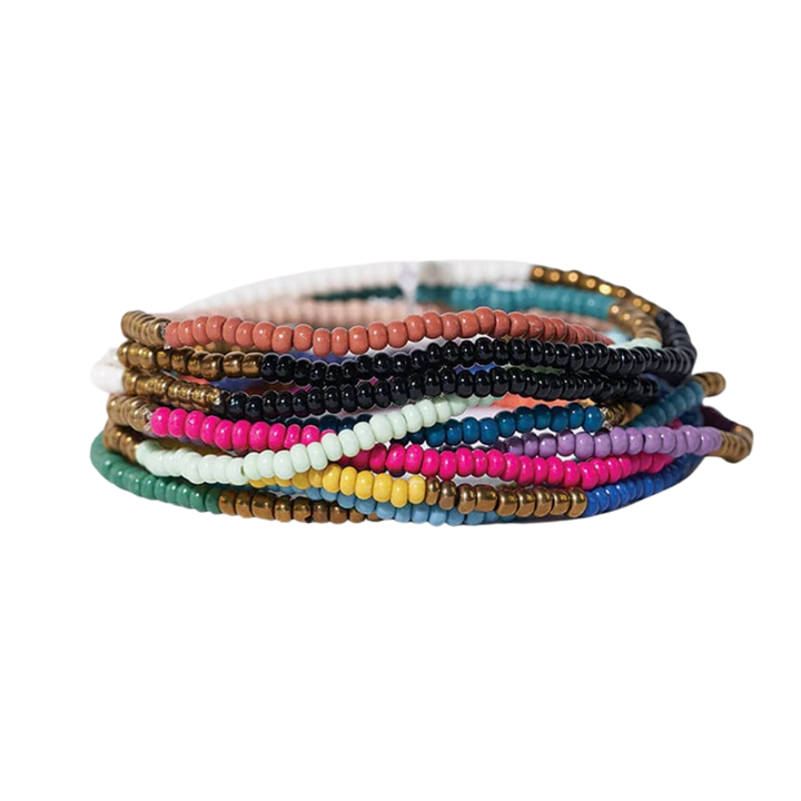 Sage Color Block Beaded 10 Strand Bracelet