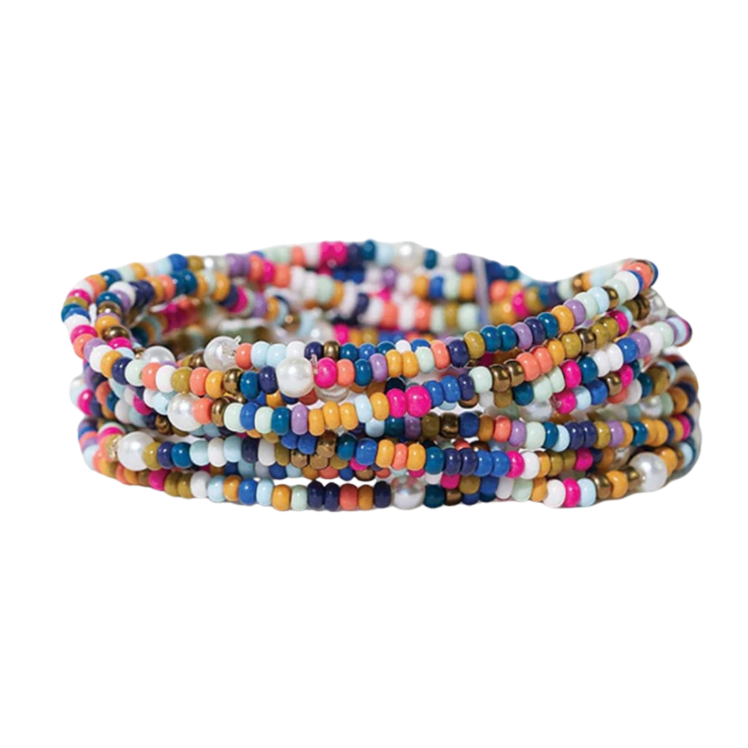 Sage Color Block Beaded 10 Strand Bracelet