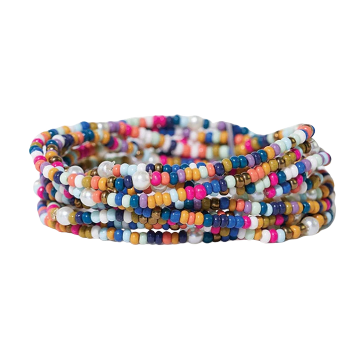 Sage Color Block Beaded 10 Strand Bracelet