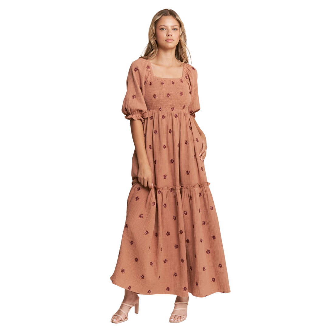 Floral Embroidered Tiered Maxi Dress