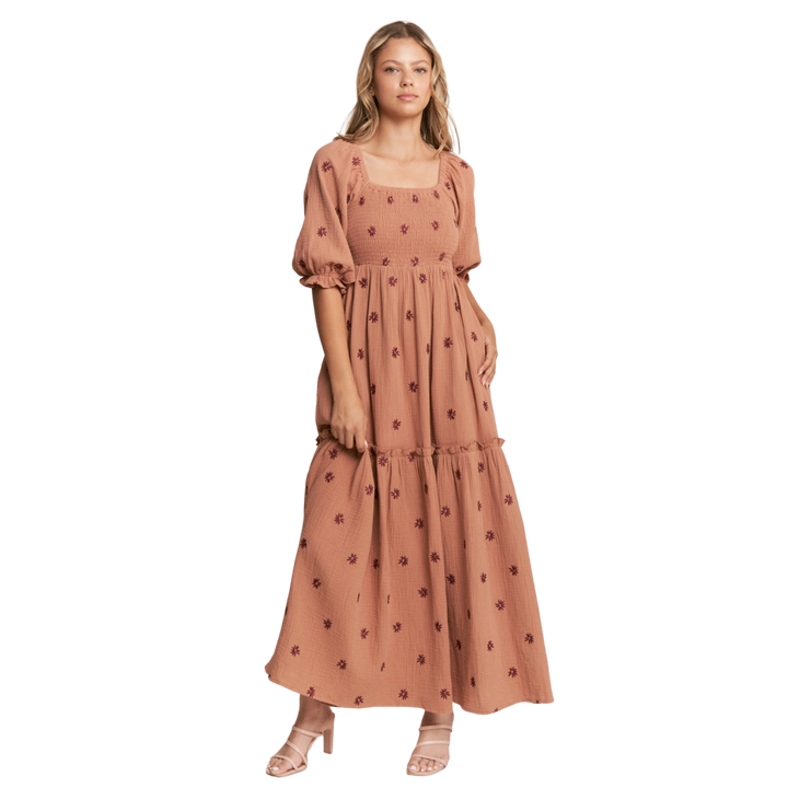 Floral Embroidered Tiered Maxi Dress
