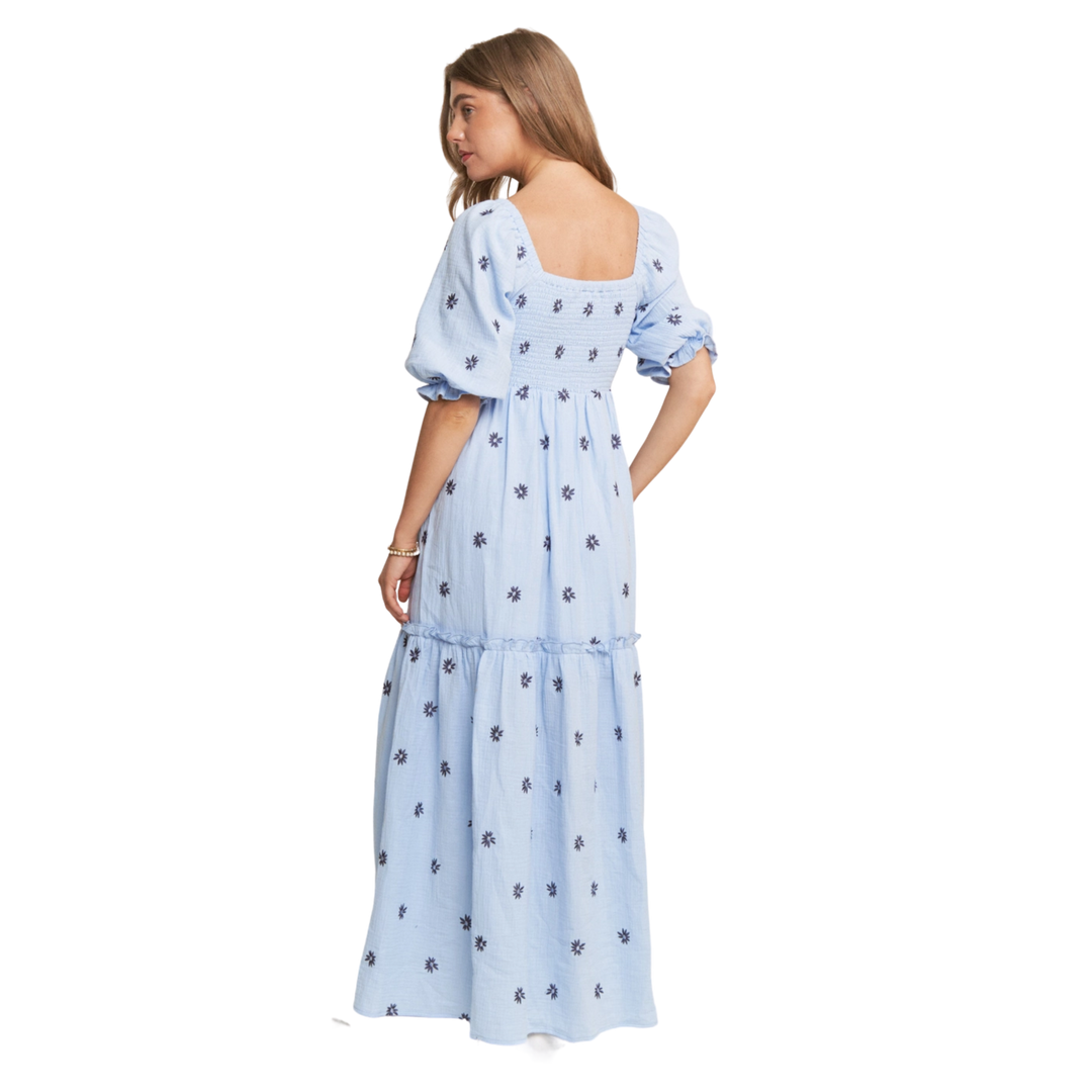Floral Embroidered Tiered Maxi Dress