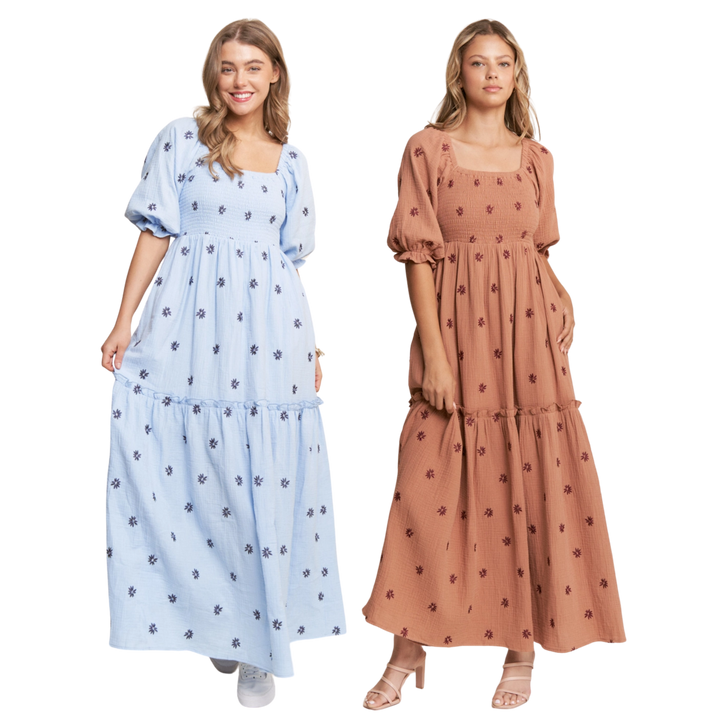 Floral Embroidered Tiered Maxi Dress