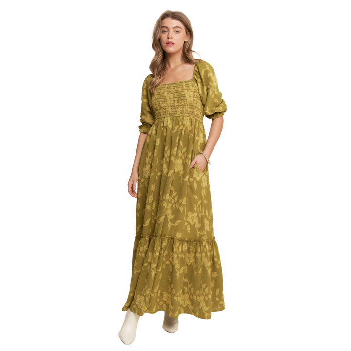 Floral Print Smocked Bodice Maxi Dress