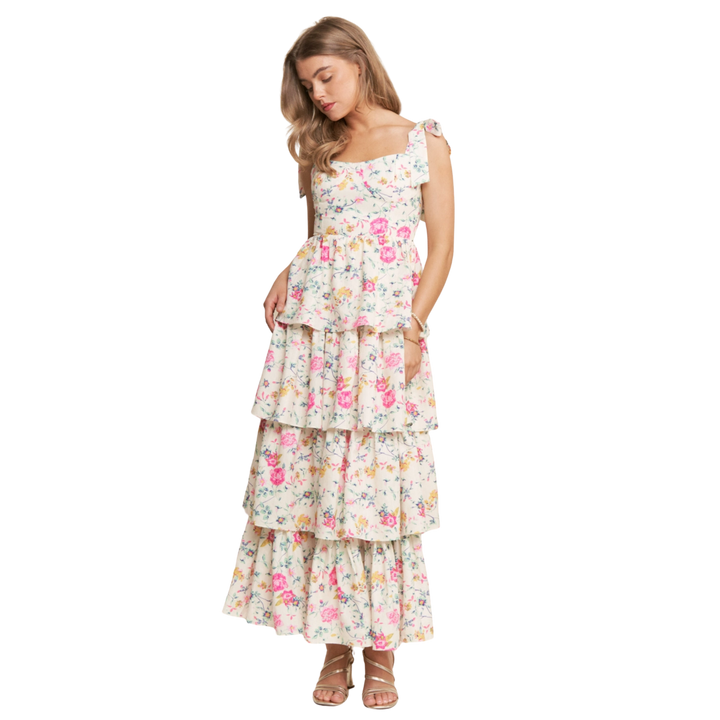 Floral Print Tiered Empire Maxi Dress