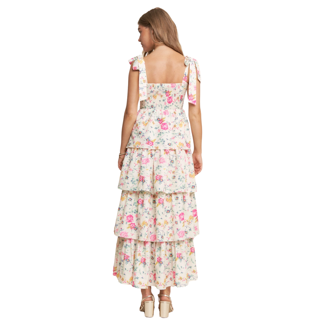 Floral Print Tiered Empire Maxi Dress