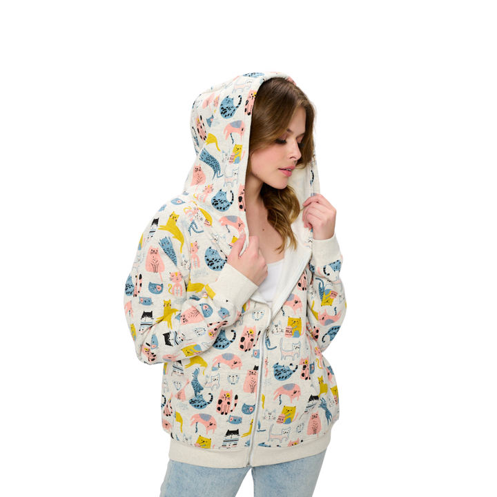 Colorful Cats Print Zip Up Hoodie