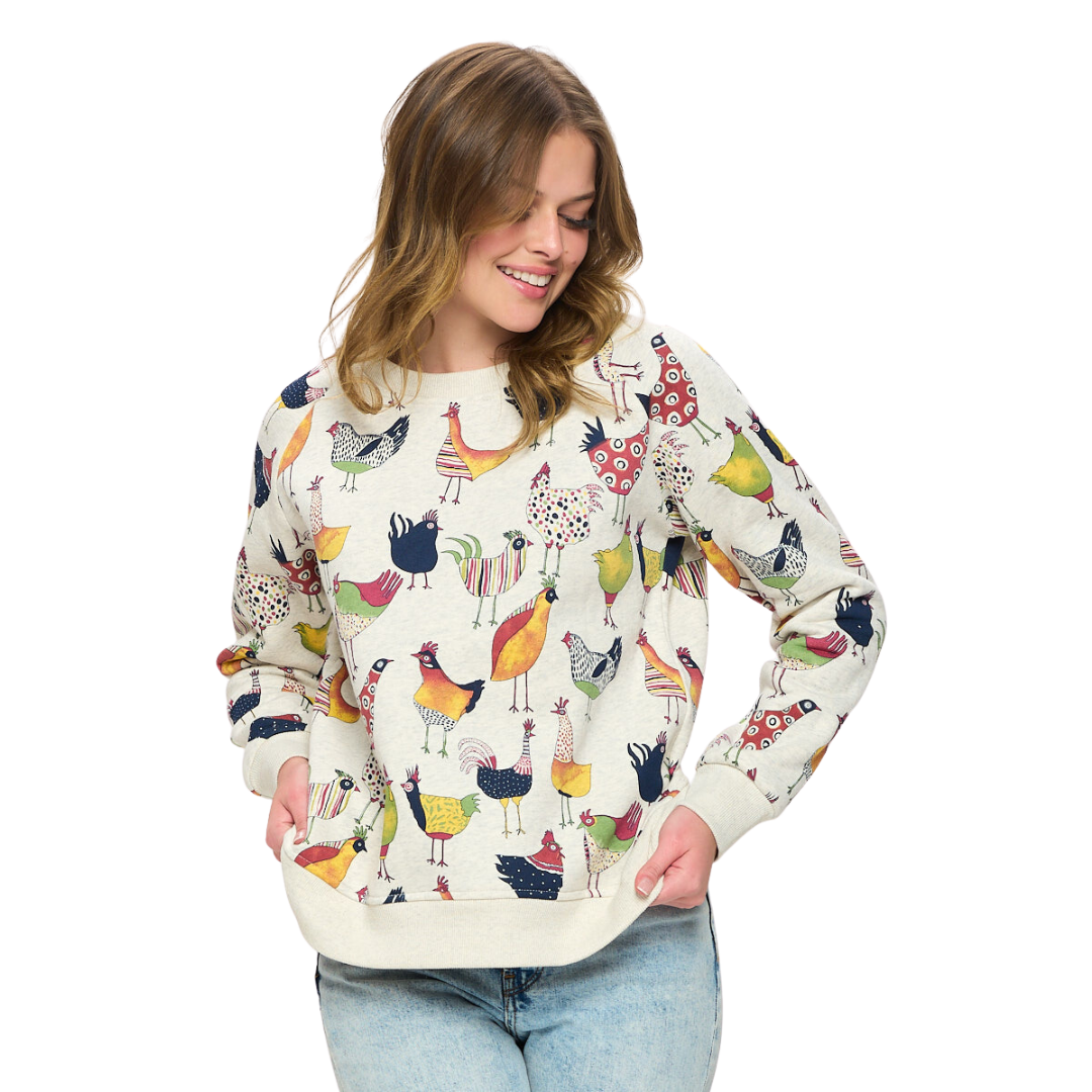 Colorful Rooster Print Sweatshirt