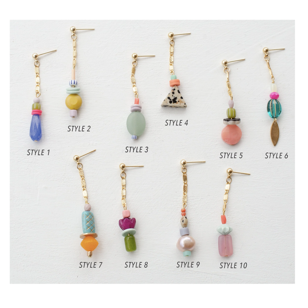 Beaded Dangle Chain Mix and Match Earrings