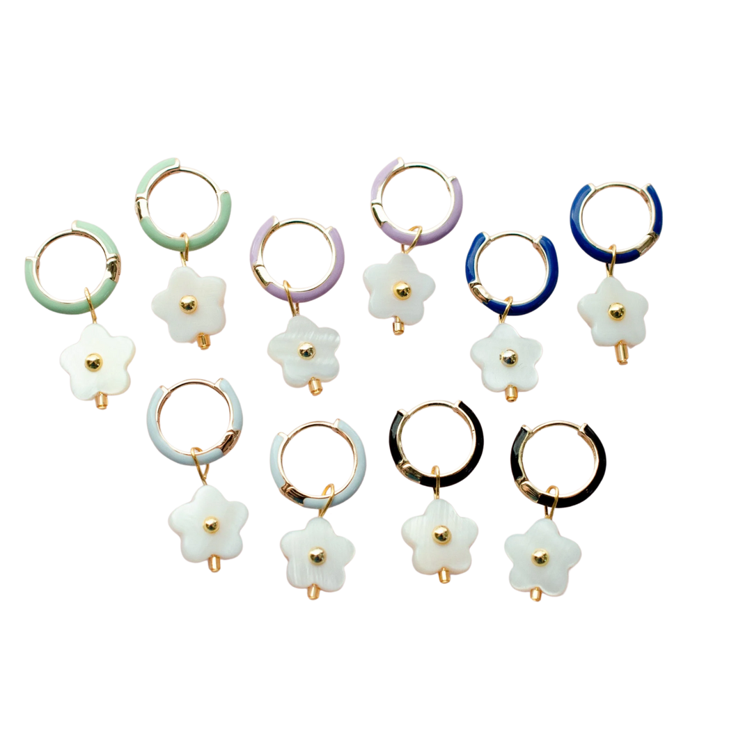 Flower Enamel Huggie Hoop Earrings