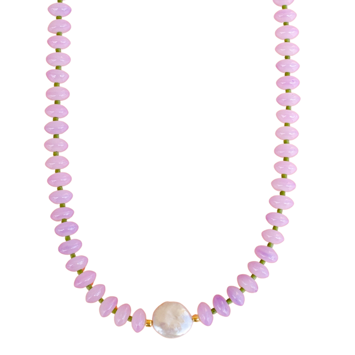 Dew Drop - Purple & Pearl Beaded Necklace
