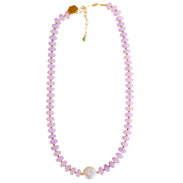 Dew Drop - Purple & Pearl Beaded Necklace
