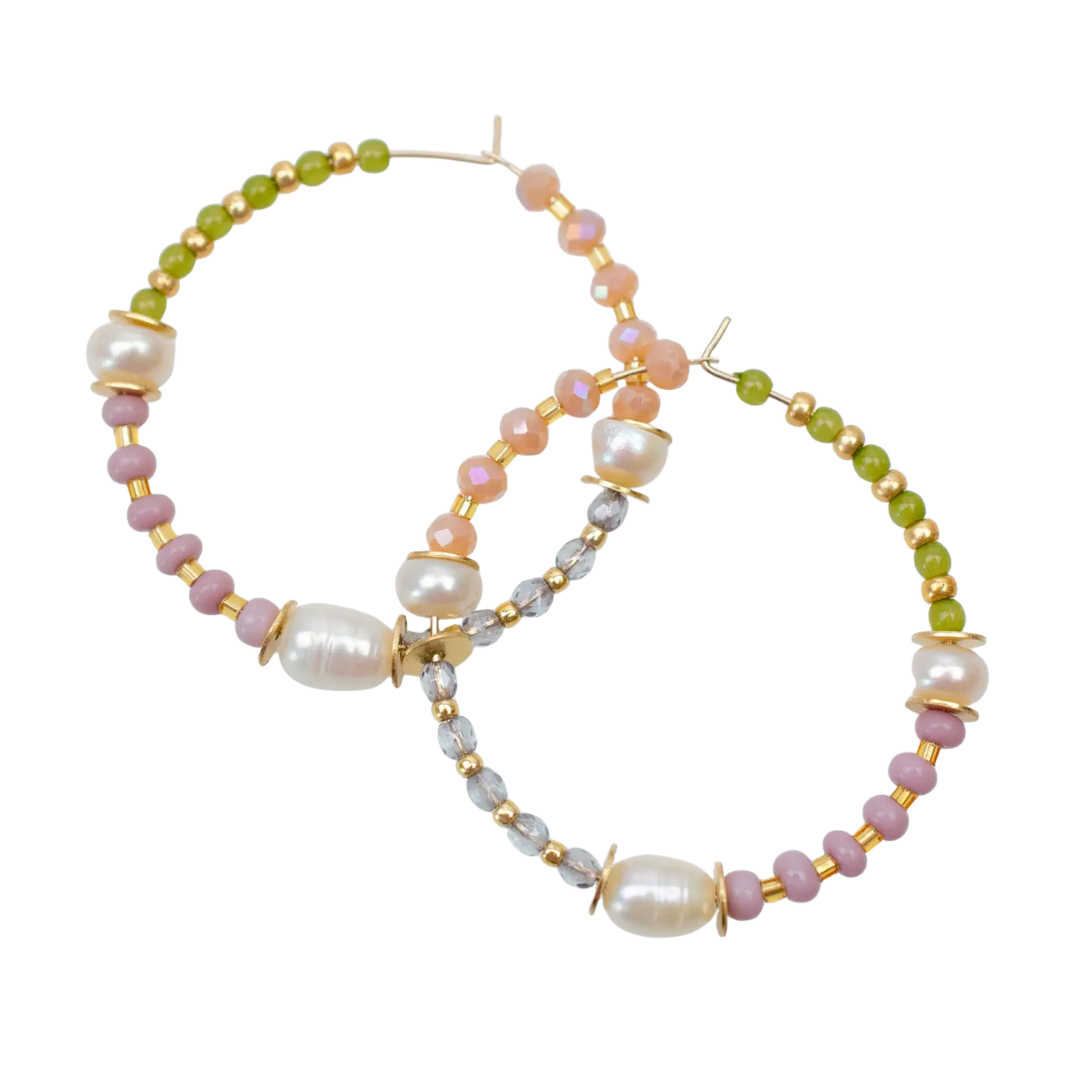 Pearl and Pastel Beaded Hoops