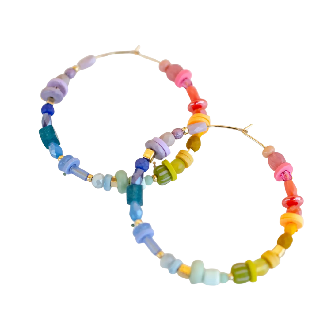 Rainbow Beaded Hoop Earrings